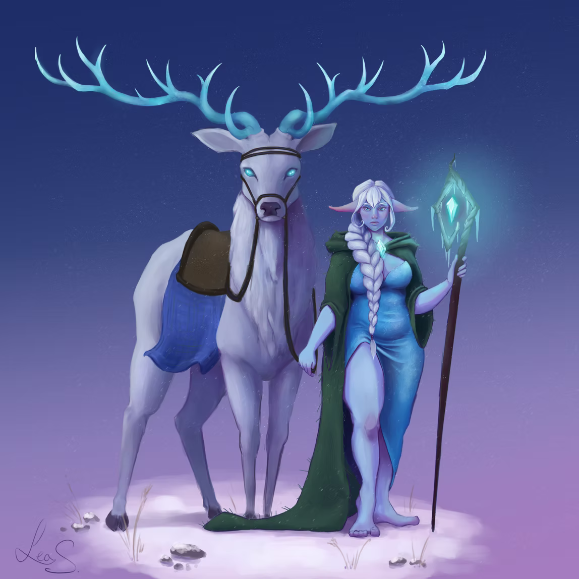 Winter elf and her ice elk mount